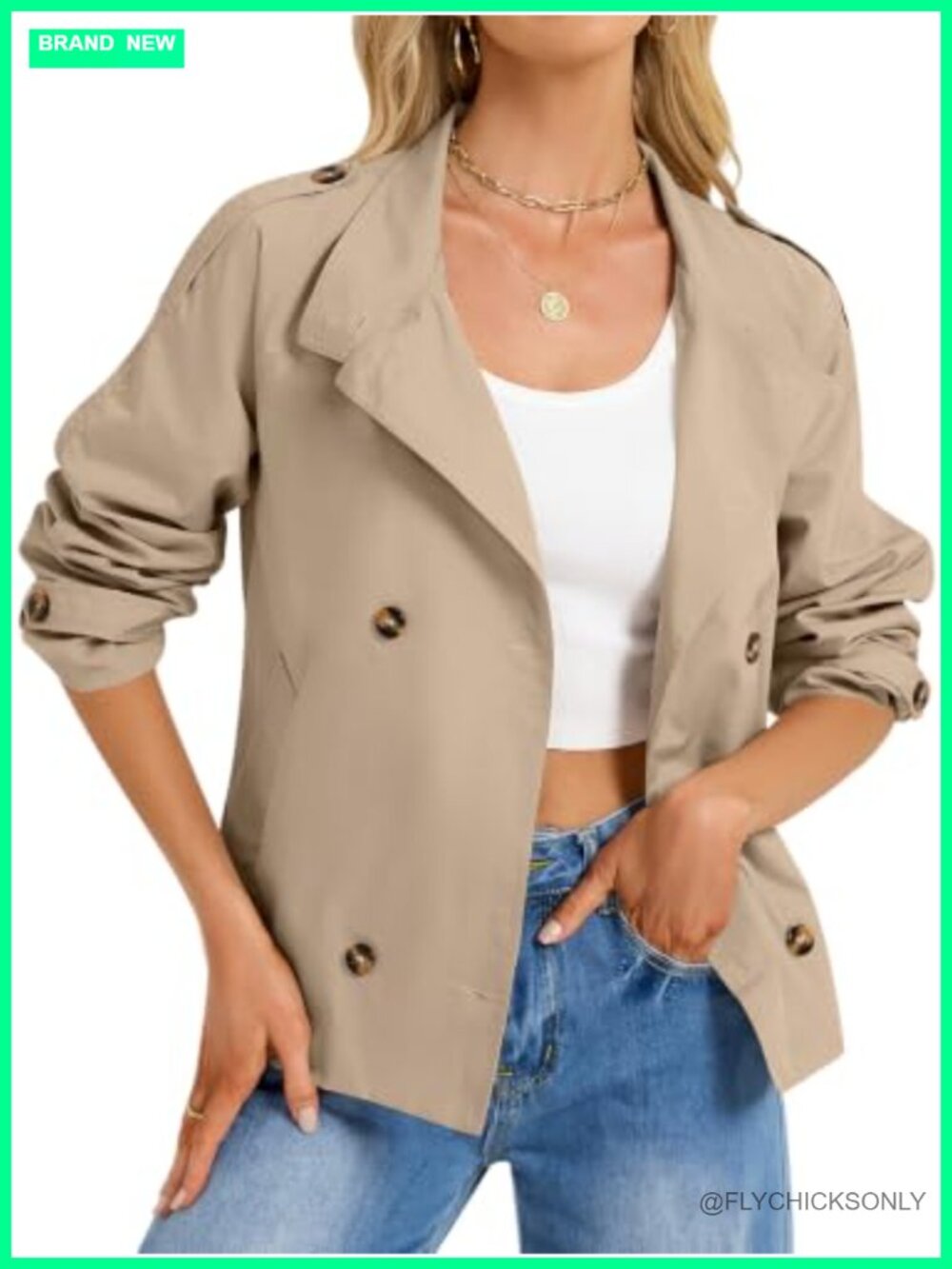 Cropped Trench Coat Double Breasted Short Jacket